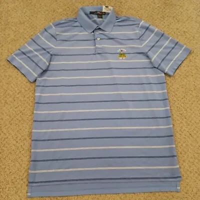 RLX Ralph Lauren Polo Shirt Mens Medium Blue Striped Short Sleeve 2013 US Open • $16.70