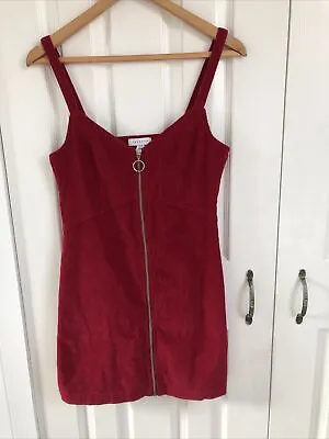 Topshop Zip Fronted Corduroy Pinafore Dress Size 10 In Red • £9.99