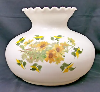 Vintage 10  Fitter Yellow Daisy Floral Hurricane Milk Glass GWTW XL Lamp Shade • $69.95