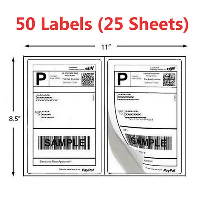 50 Shipping Labels 8.5  X 5.5  Half Sheets Rounded Corners 2 Label Per Sheet • $7.47