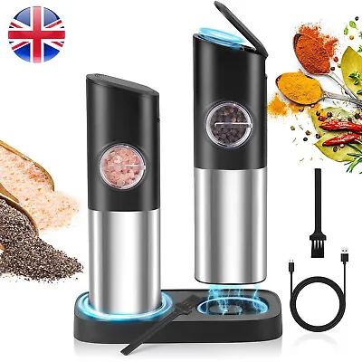 2 Pack Electric Salt Pepper Grinder Set USB Rechargeable 5 Adjustable Coarseness • £23.95