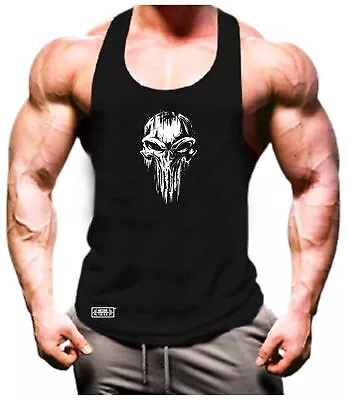 Skull Vest Gym Clothing Bodybuilding Training Workout Exercise Boxing Tank Top • £6.99