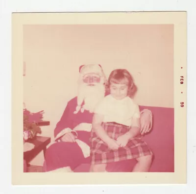 Vintage Photo Shy Little Girl Sits With SANTA 1959 Christmas Snapshot Photo • $5.22