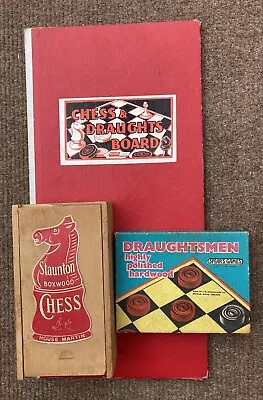 Vintage Staunton Boxwood Chess Set Spears Hardwood Draughtsman & Marchant Board • £20