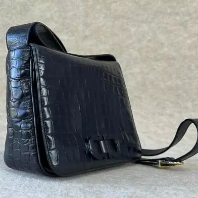 Salvatore Ferragamo Shoulder Bag Black Embossed Leather Women's Used From Japan • $472.59