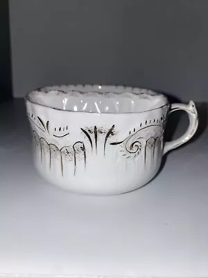 Vintage Porcelain Mustache Cup / Coffee Mug White And Gold Scroll Design • $14.99
