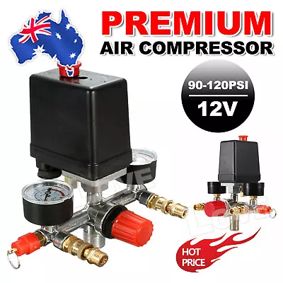 90-120PSI Air Compressor Pressure Switch Control Valve Manifold Regulator Gauges • $20.95