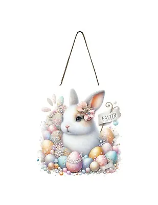 White Easter Bunny Handmade Wood Mini Small Sign • $12.48