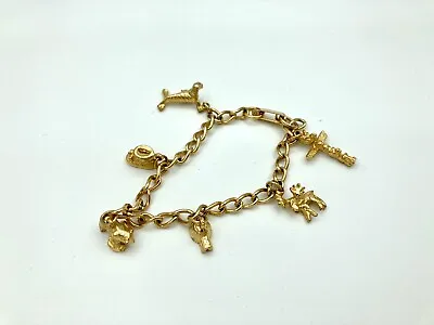 Vintage Charm Bracelet - Gold Tone - Native Theme Totem Pole Seal Igloo Moose • $29.99