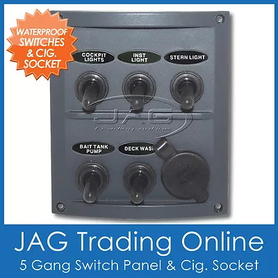 $58.25 • Buy 5 Gang Toggle & 1 Cig Power Socket Marine/boat Waterproof Toggle Switch Panel *b