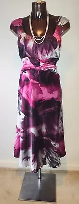 Michaela Louisa Cerise Black Silver Satin Party Occasion Dress Size 16 • £24.99