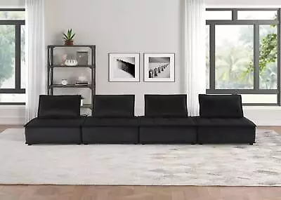 160  Modern Black Velvet 4-seaters Modular 4-pieces Sectional Sofa Sets • $962.27