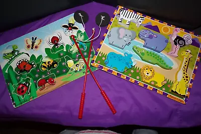 Melissa And Doug Puzzles SAFARI ANIMALS & INSECT BUGS MAGNETIC FISHING POLES • $7.19