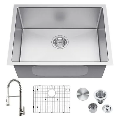 23 In Undermount Kitchen Sink Single Bowl Stainless Steel Handmade Sink W/Faucet • $179