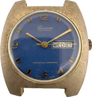 Vintage Lucerne Calendar Men's Mechanical Wristwatch Ronda 317A W Blue Dial • $25