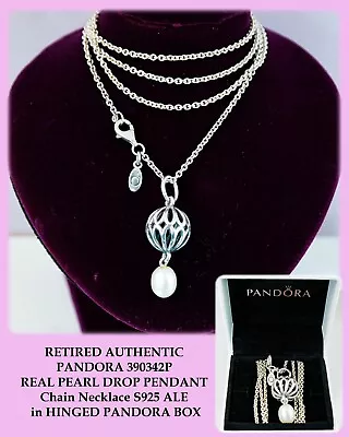 $119.95 • Buy RETIRED PANDORA 390342P REAL PEARL DROP PENDANT Chain Necklace S925 ALE In BOX