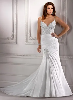 $1499 💕 Maggie Sottero Couture 8 Francine Ivory Taffeta Beaded Lace Bridal Gown • $299.80