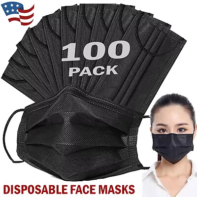 100 PCS Disposable Face Mask Non Medical Surgical 3 Ply Ear Loop Black Masks USA • $8.99