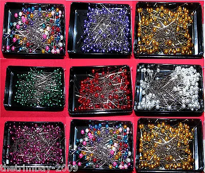 144 Dressmaking Craft Pearl Headed Pins Assorted Colours • £3.97