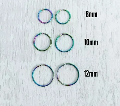 PAIR Small Round Hoop Earrings Nose Rings Stainless Steel Small 0.8mm Thickness • £2.59