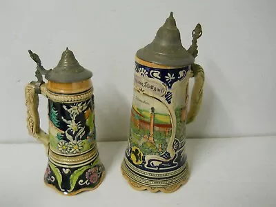 X2 German Ceramic Beer Stein Mugs Pewter Lid W/ Music Box Rafhaus Lichtenstein  • $47.96