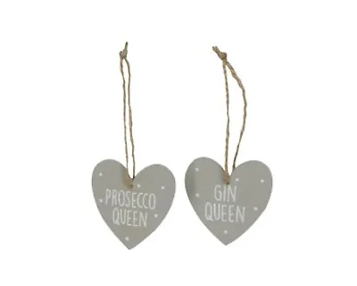 Grey Wooden Hanging Hearts - Set Of 2 • £1.75
