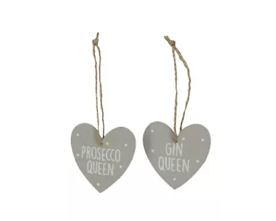 Grey Wooden Hanging Hearts - Set Of 2 • £1.75