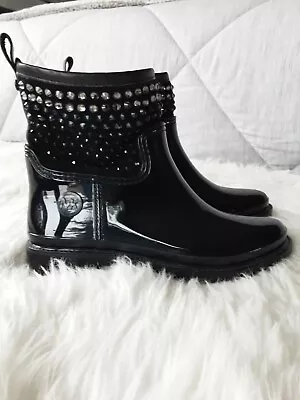 Michael Kors Black Dani Studded Rain Boots Booties Shoes 6.5 Preowned • $39