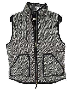 J CREW Womens Herringbone Quilted Down Vest - Black & Tan SIZE M EXCELLENT • $22.95