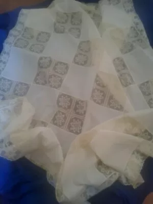 Vintage Retro Tableclothlarge Cotton/lace White/cream Ex Market 66x51in... • $25