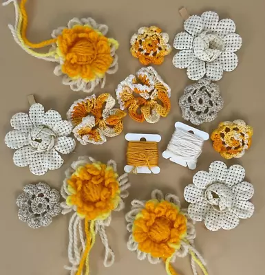 12 Vintage Handmade Crochet & Faux Flowers Sew Craft Embellishment Lot • $16.70