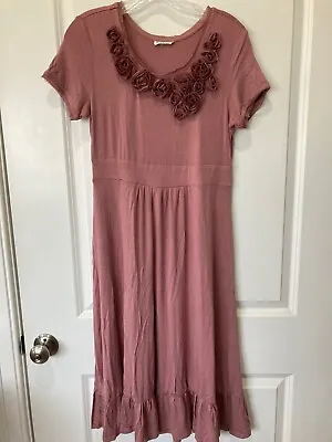 Mikarose Womens Midi Dress Short Sleeve Knit Prairie Boho Rose Mauve 9009 • $18.75