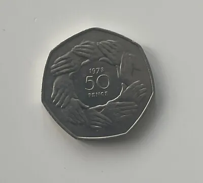 1973 50p EEC BREXIT RING OF HANDS COIN RARE COLLECTABLE OLD LARGE  FIFTY PENCE • £2.75