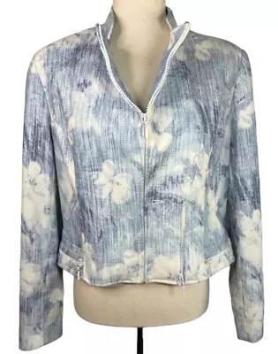 $29.99 • Buy Simon Chang Blue White Floral Jacket Size 10 Two Ways To Wear Cotton Blend Lined