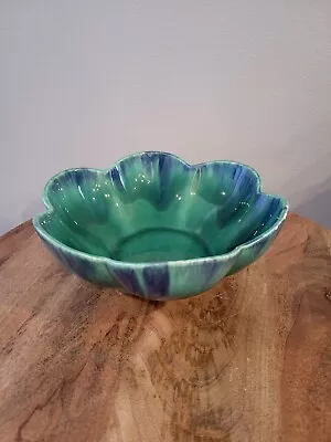 Vintage Royal Haeger 343 Green/Blue Art Pottery Flower Shaped Bowl/Planter • $14