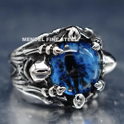 MENDEL Cool Mens Stainless Steel Dragon Claw Blue Evil Eye Eyeball Ring Sz 7-15 • $11.99