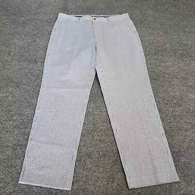 Brooks Brothers Clark Seersucker Pants Mens 38X30 Cotton Blue White Striped Flat • $39.99