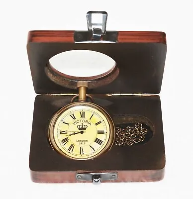 Vintage Antique Maritime Victoria London 1915 Brass Pocket Watch With Wooden Box • $27.59