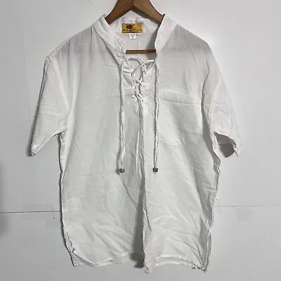 Himalaya Unisex Adults Handmade Shirt Size L Ivory Tied Around Made In Nepal Tee • $17.88