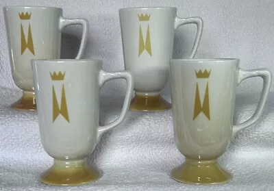 Homer Laughlin Marriot Hotels Gold Crown Footed Coffee Cups MCM Set Of 4 GUC • $29