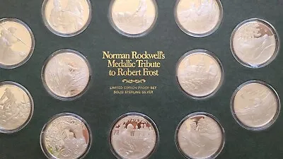 Norman Rockwell 12 Piece Silver Medallic Tribute To Robert Frost Franklin Mint ! • $999