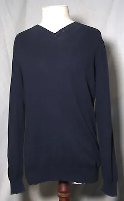 Mens V-Neck Guide London Sweater Size Large Dark Navy Blue Cashmere Cotton • £5.99