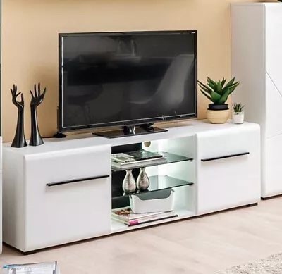 Trinity White High Gloss Tall TV Cabinet Stand Media Unit Lounge Furniture • £199