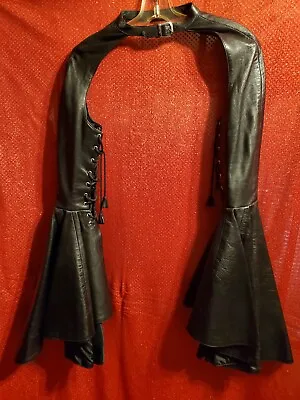 Black Leather Bell SHRUG BOLERO JACKET Sz M Vintage Goth Steampunk Rock  Rare! • $235