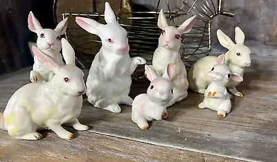 7 Lefton NAPCOWARE White Bunny Rabbit Figurines Albino Pink Vintage Easter Japan • $68