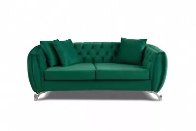 £199.99 • Buy Velvet 3 2 1 Seater Sofa Suite Couch Armchair Cream Green Blue Grey Chrome Legs