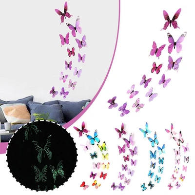 $2.56 • Buy 12x 3D Luminous Butterfly Moon Stickers Art Design Decal Wall Decals Decor` E5O4