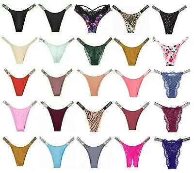 Victoria's Secret Shine Strap Rhinestone Brazilian Thong Panty Xs S M L Xl Nwt • $24.75