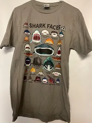 Vintage Small SHARK Faces T-SHIRT Great White Hammerhead Shark Fishing • $14.99