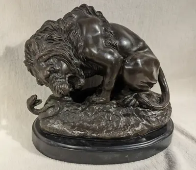 Barye Snake And Lion Bronze Marble Sculpture Statue Figurine Art Deco • $350